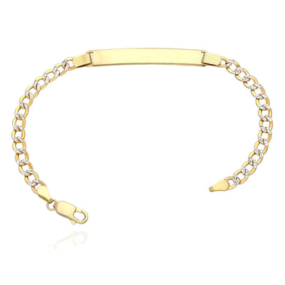 Engravable 14K Yellow Gold Diamond-Cut Cuban Curb Personalized ID Bracelet (Solid Links) 7.5"