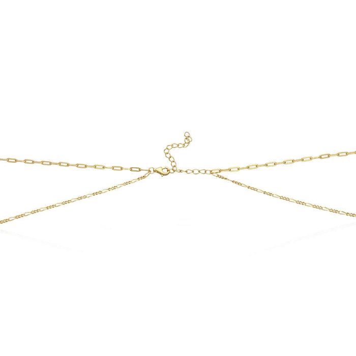14K Yellow Gold Over Silver 2-Layer Paperclip Rectangle Bezel CZ Necklace (Solid Links)
