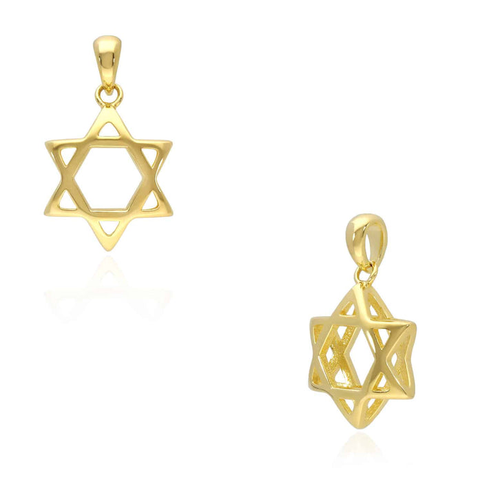 Yellow White 14K Gold Over Silver Star of David Magen David Pendant