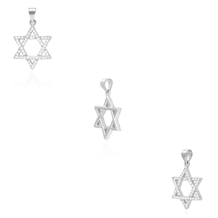 14k Gold Over Silver CZ Star of David Magen David Pendant 1"