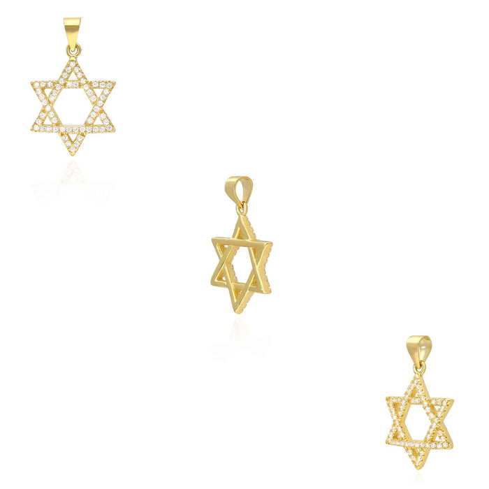 14k Gold Over Silver CZ Star of David Magen David Pendant 1"