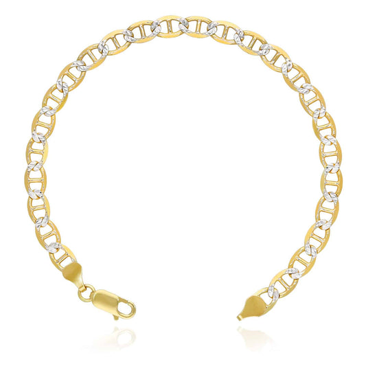 14k Yellow Gold Over Silver Solid 6mm Diamond Cut Anchor Mariner Bracelet 7- 9"