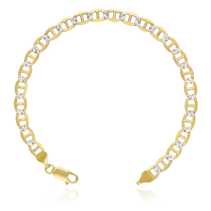 14K Yellow Gold Over Silver 6mm Diamond-Cut Anchor Mariner Bracelet (Solid Links) 7"-9"