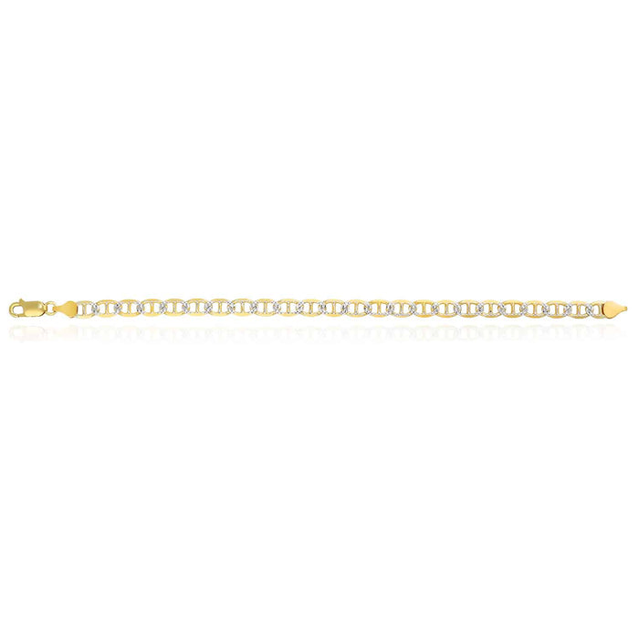 14K Yellow Gold Over Silver 6mm Diamond-Cut Anchor Mariner Bracelet (Solid Links) 7"-9"
