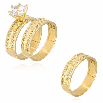 14K Gold 3CTW CZ Engagement Rings Wedding Band His & Hers Set