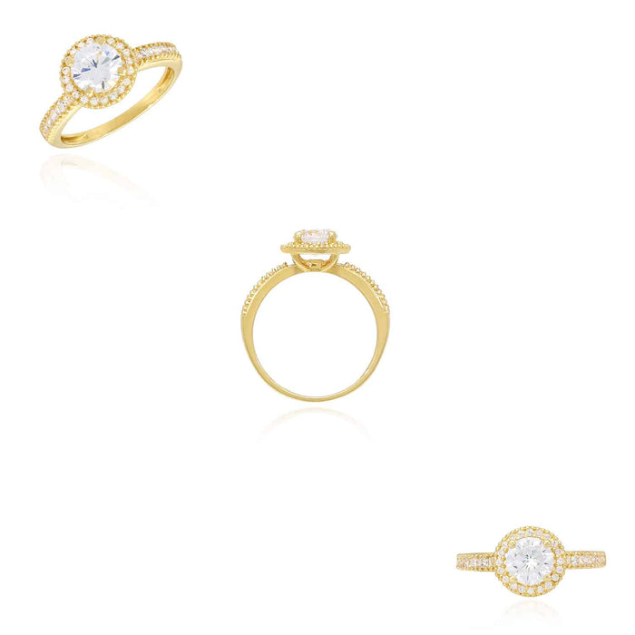 14K Yellow Gold 1.5CTW Round-Cut CZ Halo Engagement Ring