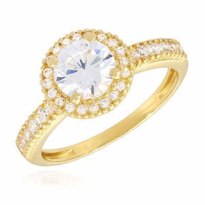14K Yellow Gold 1.5CTW Round-Cut CZ Halo Engagement Ring
