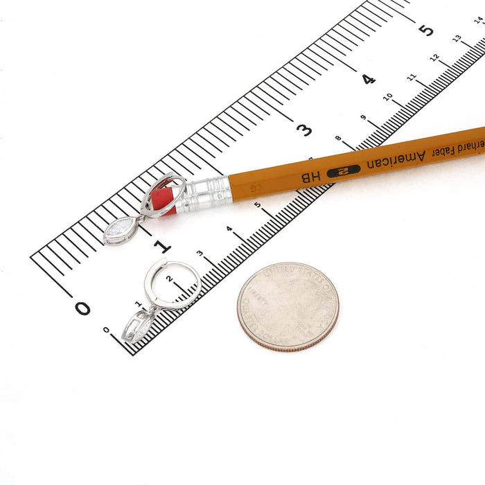 925 Sterling Silver Bezel Set Oval Marquise Zirconia Drop Huggie Hoop Earrings