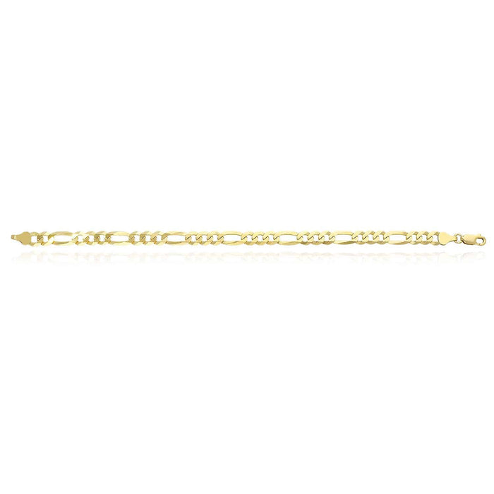 18K Yellow Gold Over Silver 6.2mm Figaro Bracelet (Solid Links) 8"-9"