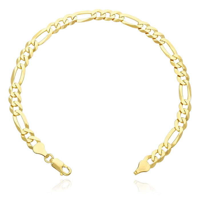 18K Yellow Gold Over Silver 6.2mm Figaro Bracelet (Solid Links) 8"-9"