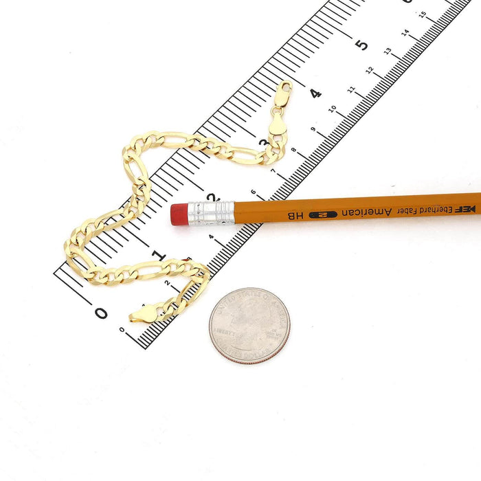 18K Yellow Gold Over Silver 6.2mm Figaro Bracelet (Solid Links) 8"-9"