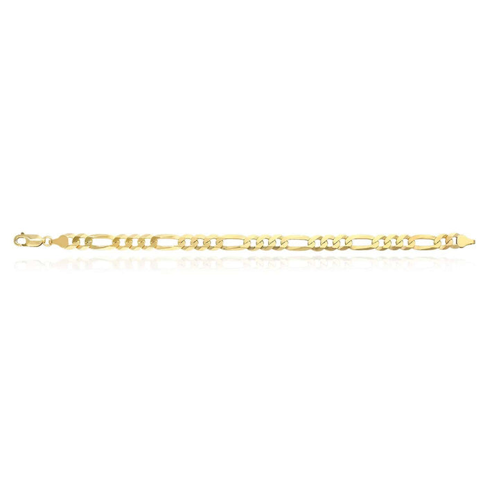 14K Yellow Gold Over Silver 7.3mm Figaro Bracelet (Solid Links) 7"-9"