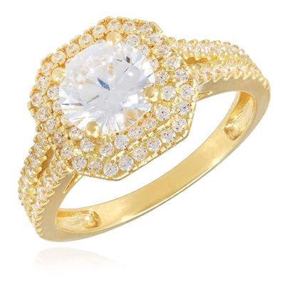 1.60CTW CZ Round 14K Yellow Gold Halo Engagement Ring