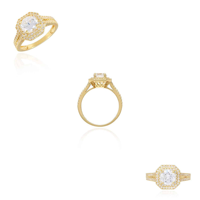 1.60CTW CZ Round 14K Yellow Gold Halo Engagement Ring