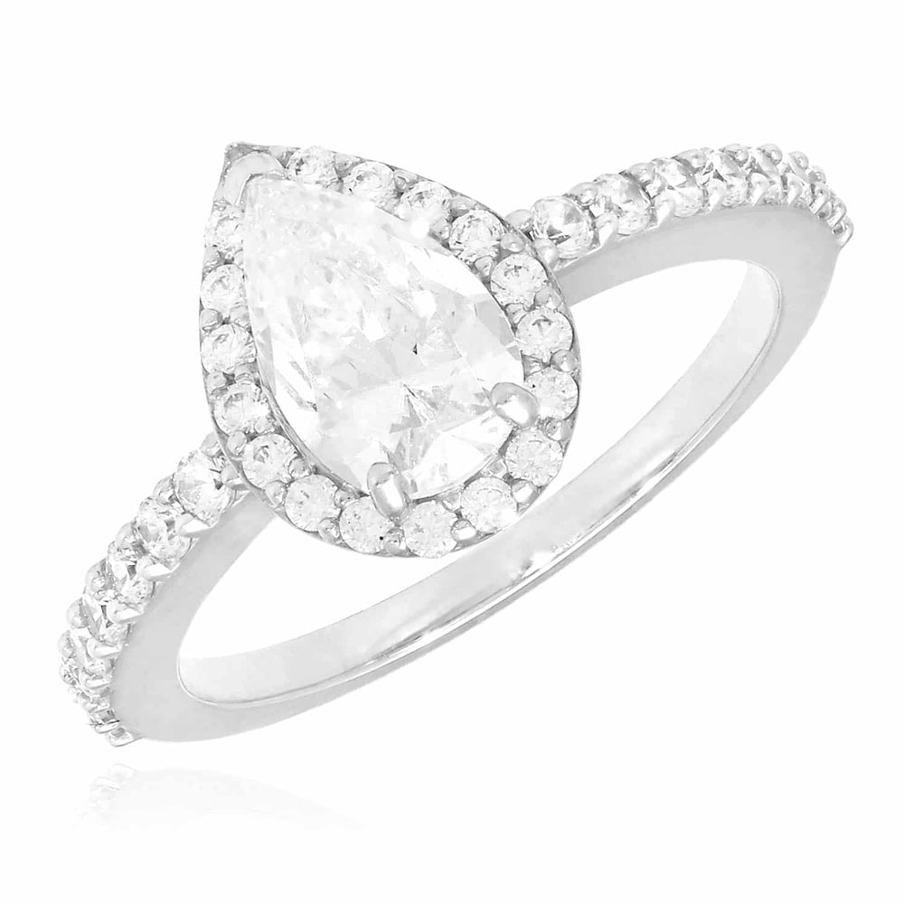 1.10CTW Pear Shaped Halo CZ 14K Gold White Engagement Ring
