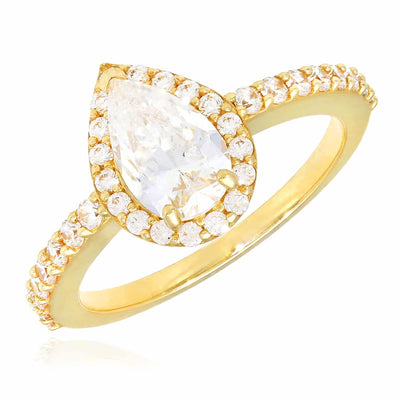 1.10CTW CZ Pear-Shaped Halo 14K Yellow Gold Engagement Ring