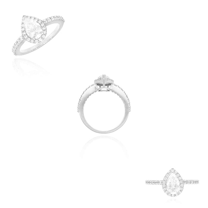 1.10CTW Pear Shaped Halo CZ 14K Gold White Engagement Ring