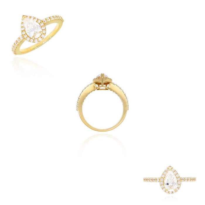 1.10CTW CZ Pear-Shaped Halo 14K Yellow Gold Engagement Ring