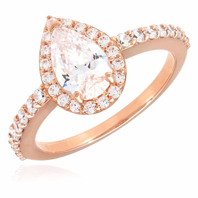1.10CTW Pear Shaped Halo CZ 14K Rose Gold Engagement Ring
