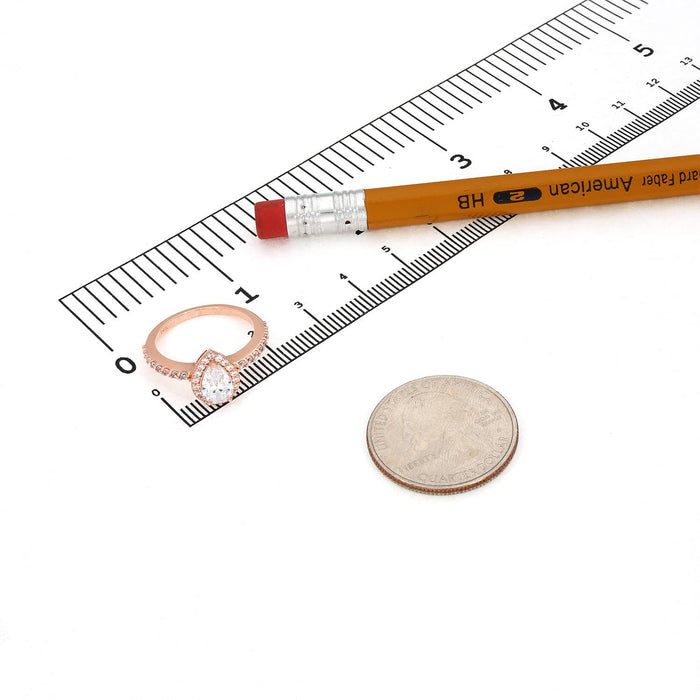 1.10CTW Pear Shaped Halo CZ 14K Rose Gold Engagement Ring