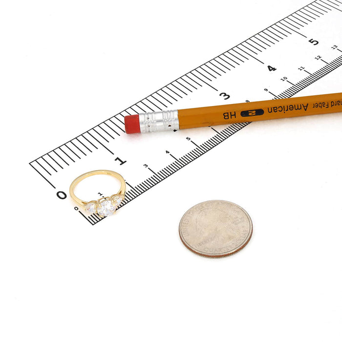 1.50CTW 3-Stone Round Heart CZ 14K Yellow Gold Engagement Ring