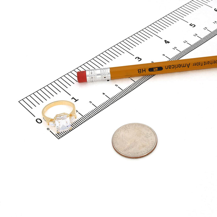 3.3CTW 3-Stone Radiant Baguette CZ 14K Yellow Gold Engagement Ring