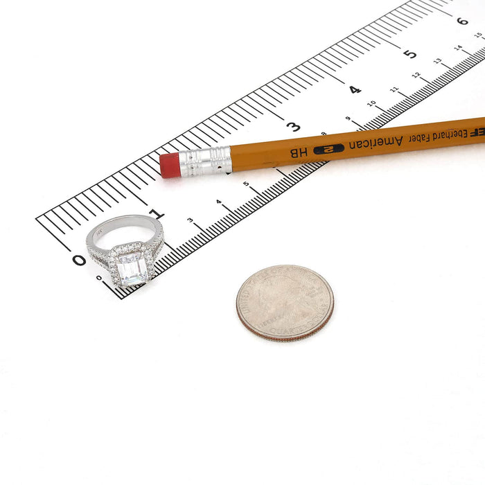 4CTW CZ Emerald-Cut Split Halo 14K Gold White Engagement Ring