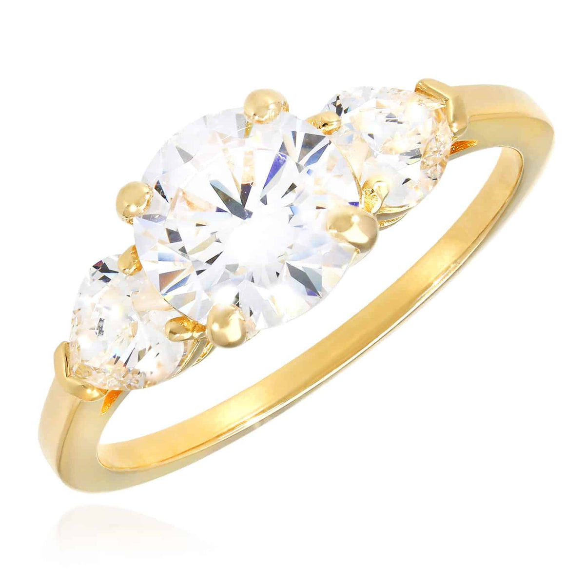 1.50CTW 3-Stone Round Heart CZ 14K Yellow Gold Engagement Ring