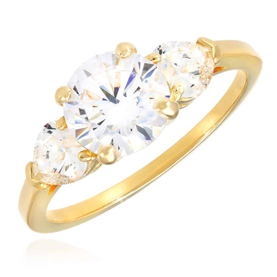 1.50CTW 3-Stone Round Heart CZ 14K Yellow Gold Engagement Ring