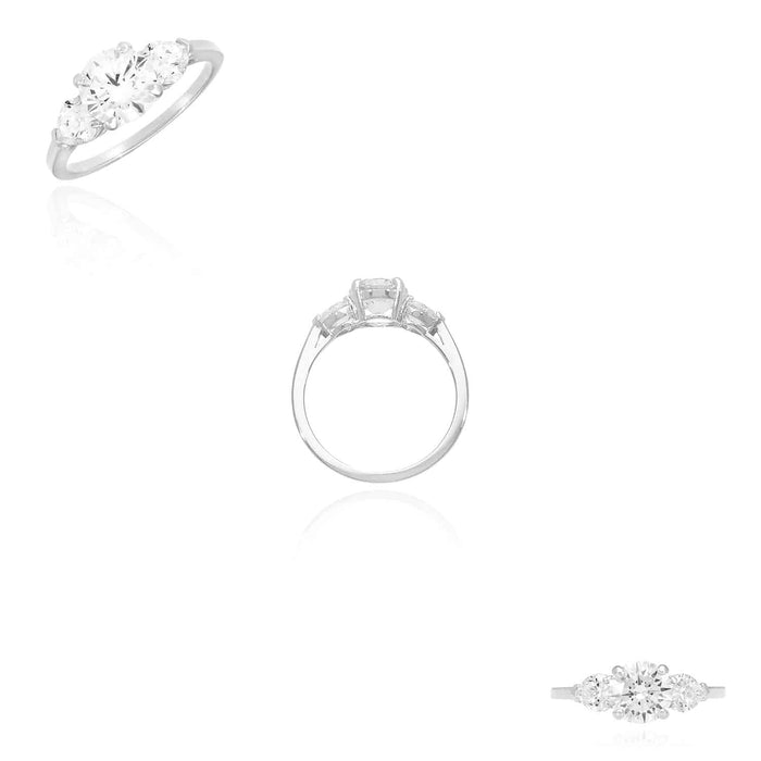 1.50CTW 3-Stone Round Heart CZ 14K Gold White Engagement Ring