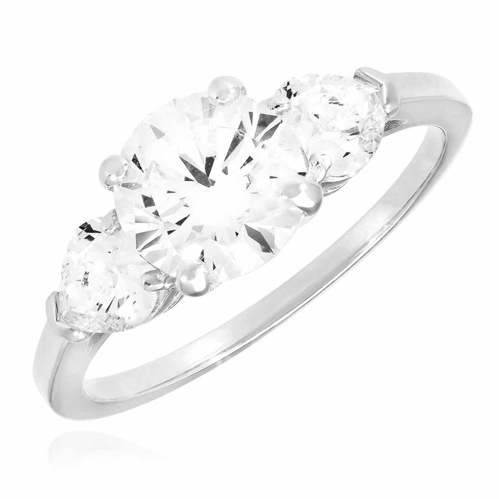 1.50CTW 3-Stone Round Heart CZ 14K Gold White Engagement Ring