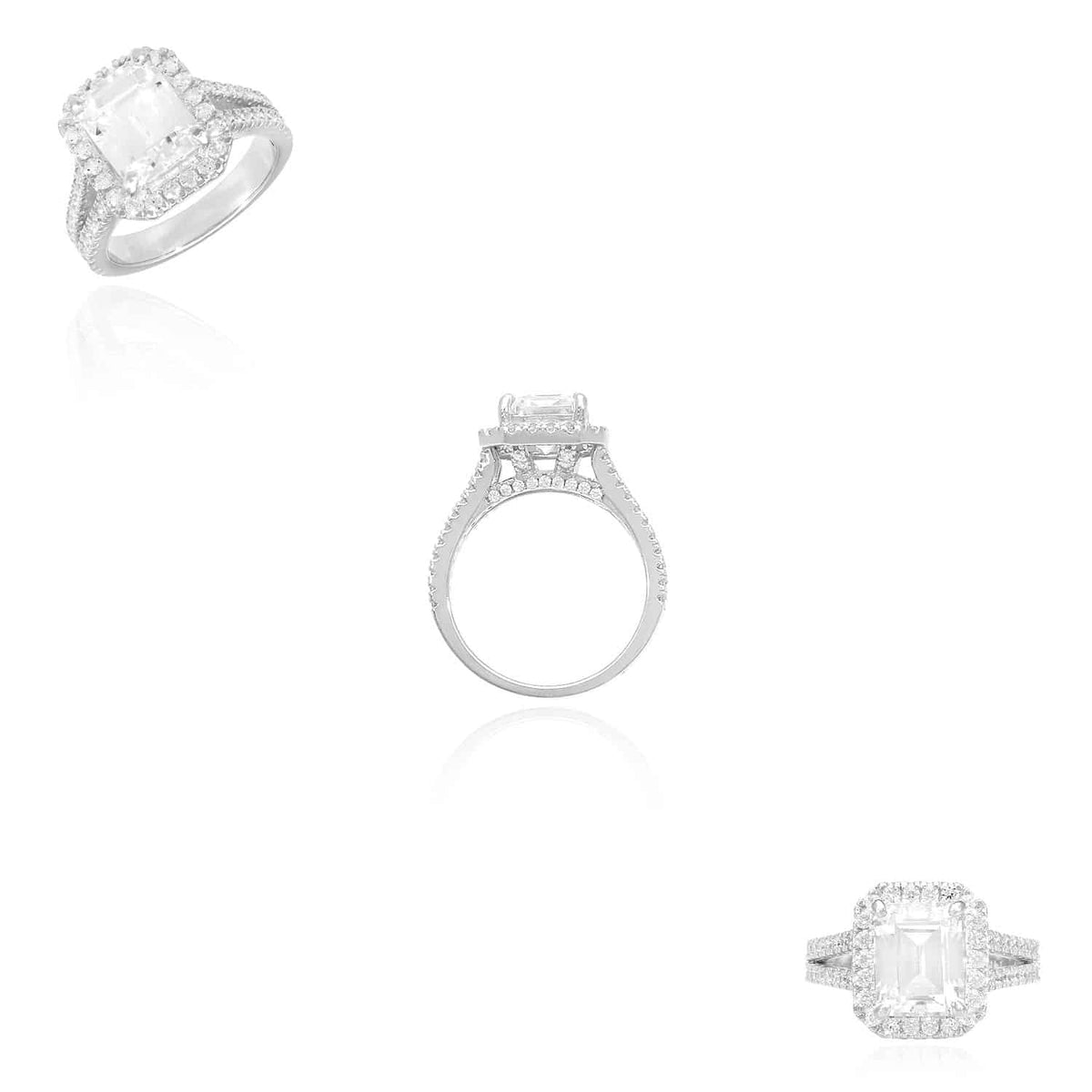 4CTW CZ Emerald-Cut Split Halo 14K Gold White Engagement Ring