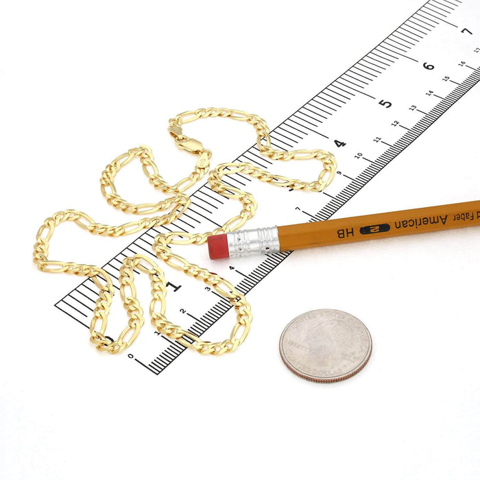 14K Yellow Gold Over Silver 4.5mm Figaro Chain (Solid Links) 16"-24"