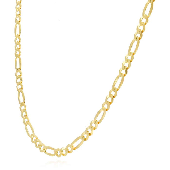 14K Yellow Gold Over Silver 4.5mm Figaro Chain (Solid Links) 16"-24"