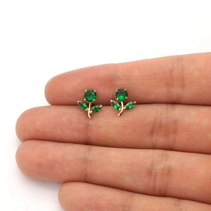 Birthstone Dandelion Flower Stud Kid Earrings 14k Yellow Gold More Variations