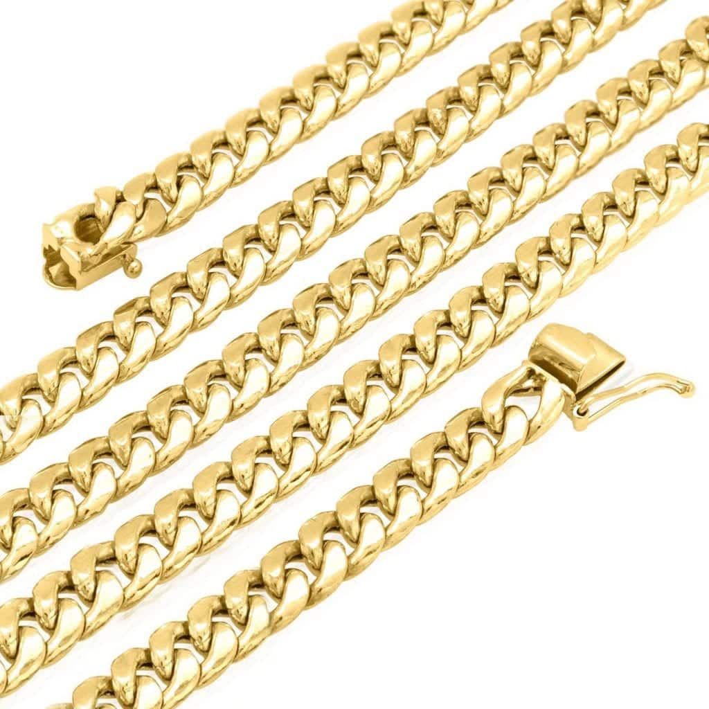 14K Yellow Gold Hollow 7.5mm Miami Cuban Chain Necklace 22"-32"