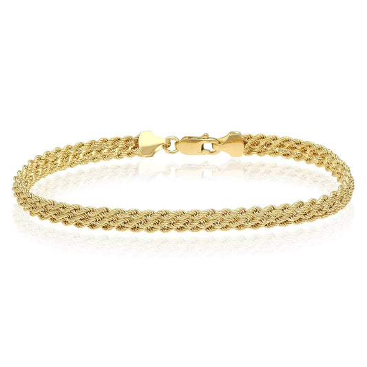 14K Yellow Gold 5.6mm 3-Row Hollow Rope  Bracelet 7.5"