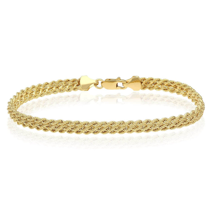 14K Yellow Gold 5.6mm 3-Row Rope Bracelet (Hollow) 7.5"