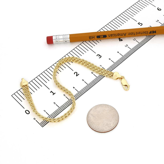 14K Yellow Gold 5.6mm 3-Row Rope Bracelet (Hollow) 7.5"
