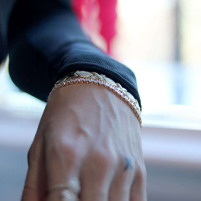 14K Yellow Gold 5.5CT CZ Round S-Link Tennis Bracelet 7.5"