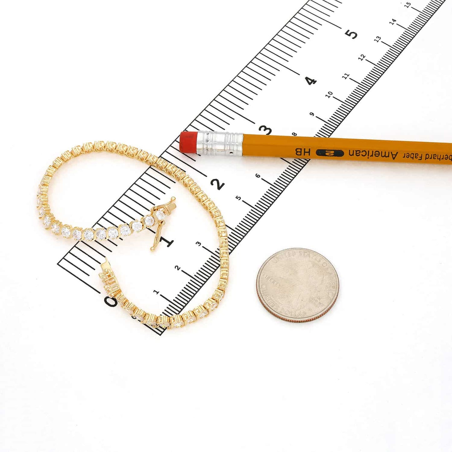 5.5CT Round CZ 14K Gold Yellow White S-Link Tennis Bracelet 7.5"