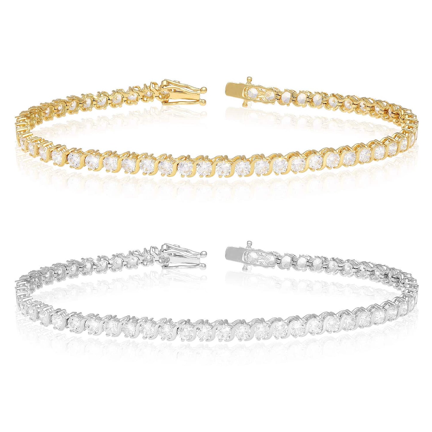 5.5CT Round CZ 14K Gold Yellow White S-Link Tennis Bracelet 7.5"