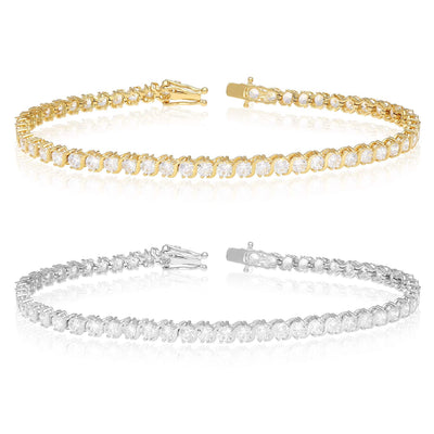 14K Yellow Gold 5.5CT CZ Round S-Link Tennis Bracelet 7.5"