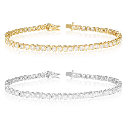 5.5CT Round CZ 14K Gold Yellow White S-Link Tennis Bracelet 7.5"