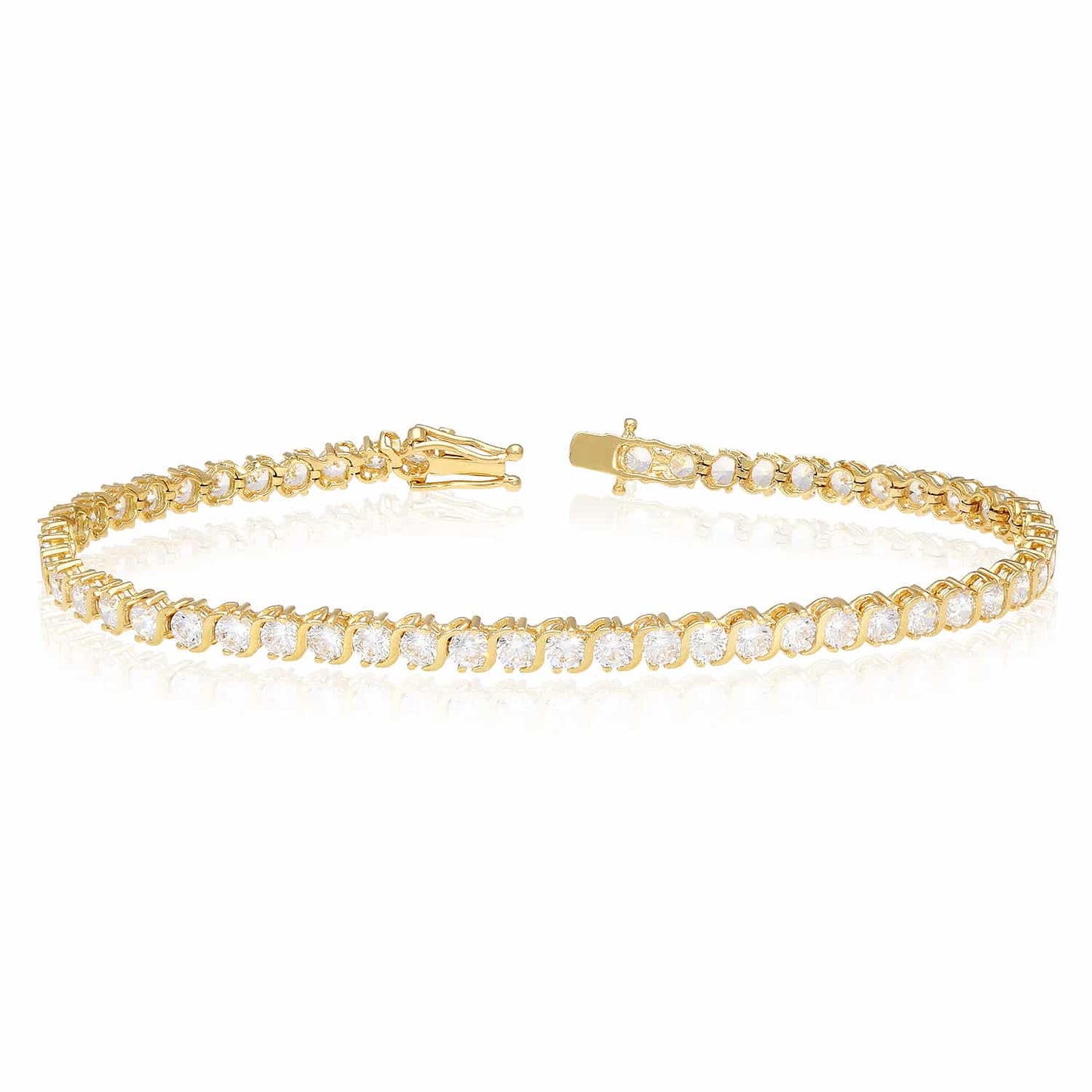 5.5CT Round CZ 14K Gold Yellow White S-Link Tennis Bracelet 7.5"