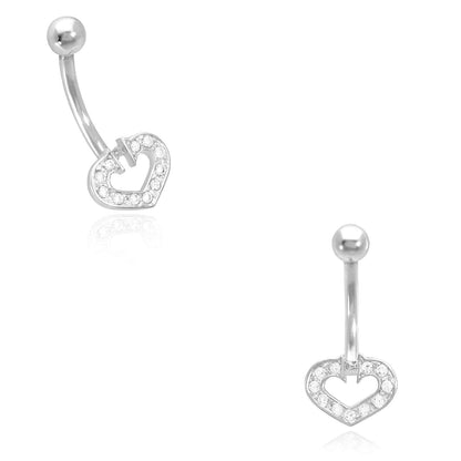 14K Real Gold White CZ Heart Horseshoe Belly Navel Ring