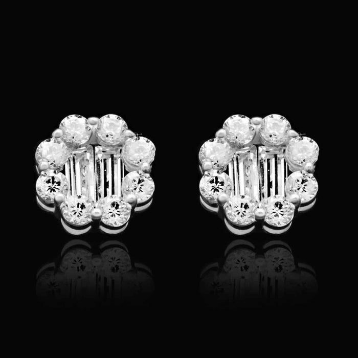 1Ct Round Baguette CZ 14K Yellow White Gold Halo Stud Earrings