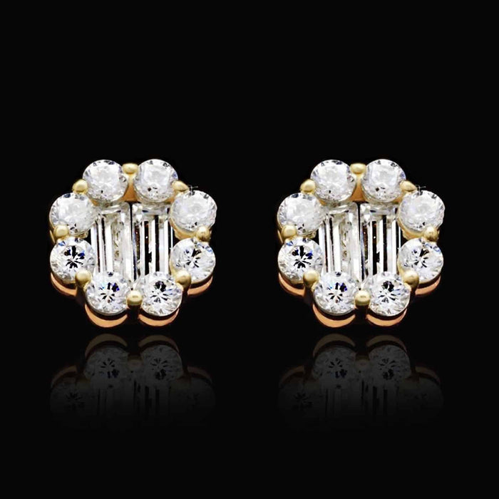 1Ct Round Baguette CZ 14K Yellow White Gold Halo Stud Earrings