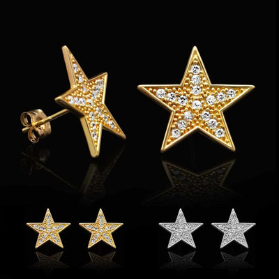 14K Yellow White Gold CZ Star Stud Earrings