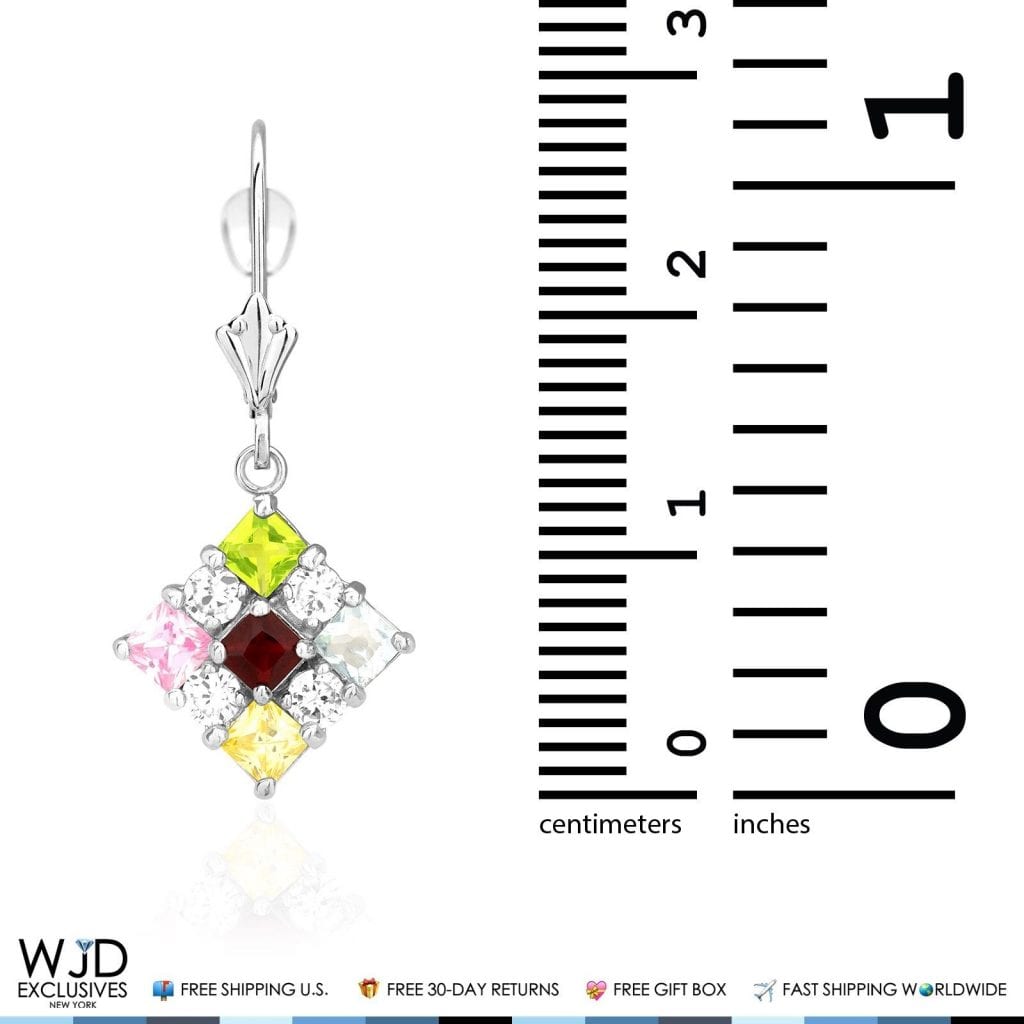 2.50CTW Multi-Color Simulated Gemstones 14K White Gold Dangle Drop Earrings